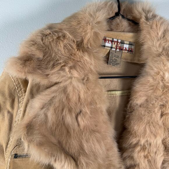 Vintage Y2K 90s Twenty Twenty Corduroy Real Rabbit Fur Beige Button Up Jacket L - Picture 3 of 7